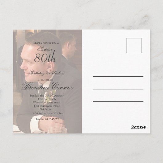 第80期男性誕生日シンプルフォトエレガント招待状 ポストカード (裏面)