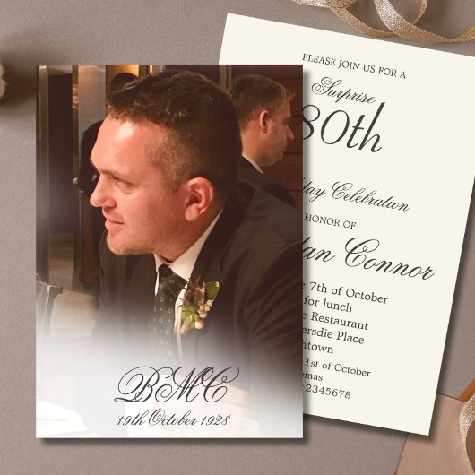 第80期男性誕生日シンプル個人エレガント写真 招待状