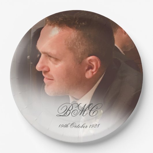 第80期男性誕生日シンプル写エレガント真 ペーパープレート (正面)