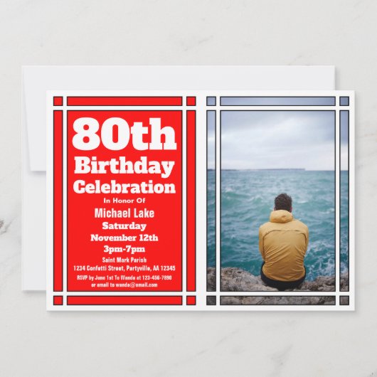 第80期赤写真誕生日招待状 招待状 (正面)