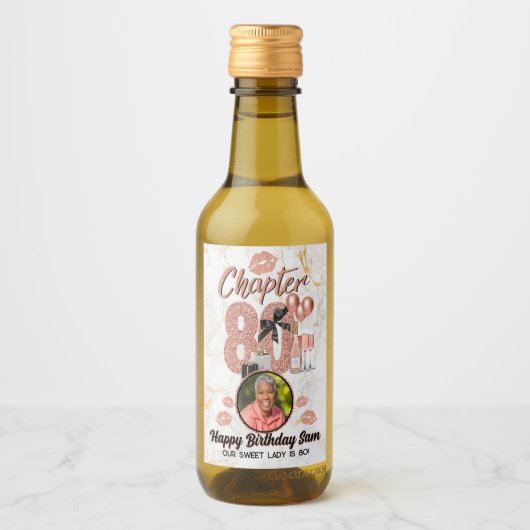 第80章バラ金ゴールド第80章誕生日エレガント写真 ワインラベル (正面)