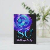 第80紫色誕生日のテンプレートおよび青のバラW243 招待状 (スタンド正面)