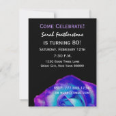 第80紫色誕生日のテンプレートおよび青のバラW243 招待状 (裏面)