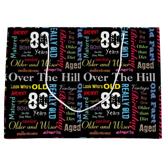 第80落書きのスタイルのハッピーバースデー ラージペーパーバッグ (正面)