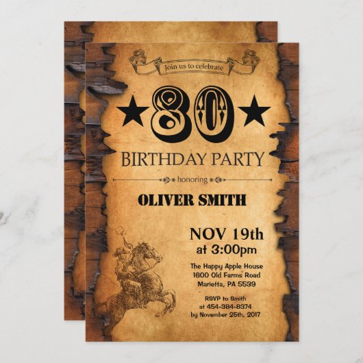 第80西部の誕生日の招待状 招待状 (正面/裏面)