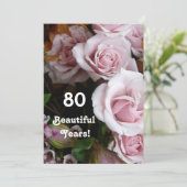 第80誕生会のピンクのバラの花束 招待状 (スタンド正面)