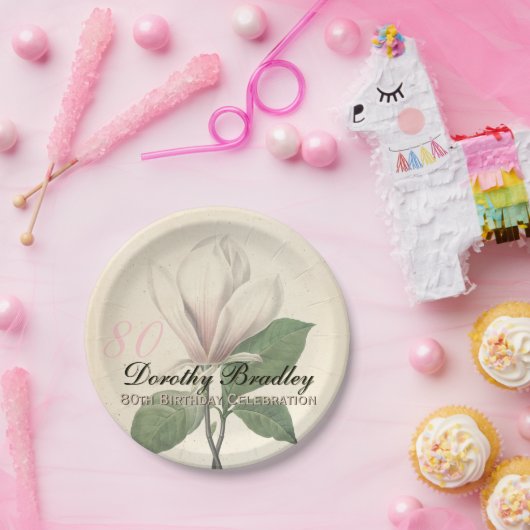 第80誕生会のヴィンテージのマグノリアの紙皿 ペーパープレート (パーティー)