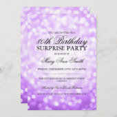 第80誕生会の紫色のグリッターライトを驚かして下さい 招待状 (正面/裏面)