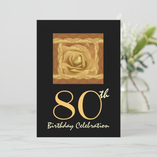 第80誕生会の金ゴールドのばら色の正方形W1103 招待状 (スタンド正面)