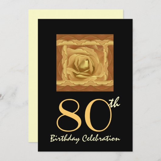第80誕生会の金ゴールドのばら色の正方形W1103 招待状 (正面/裏面)