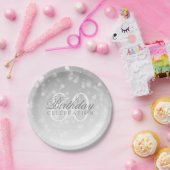 第80誕生会の銀の《写真》ぼけ味の輝きライト ペーパープレート (パーティー)