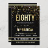 第80誕生会|の揺らめく金ゴールドの紙吹雪 招待状 (正面/裏面)