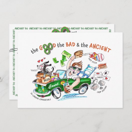 第80誕生日おもしろいカスタム招待状 招待状 (正面/裏面)