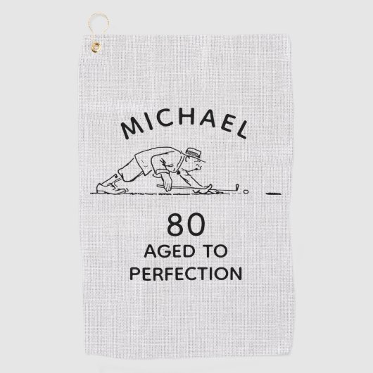 第80誕生日おもしろいゴルファーパーソナライズされた名 ゴルフタオル (正面)