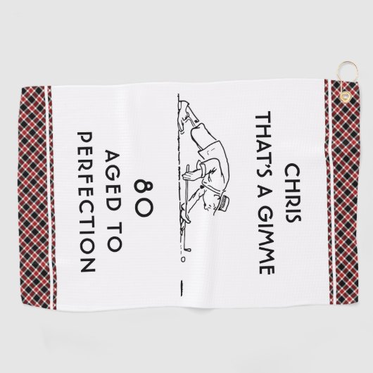 第80誕生日おもしろいゴルファー名パーソナライズされた字プレイド ゴルフタオル (横)