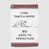 第80誕生日おもしろいゴルファー名パーソナライズされた字プレイド ゴルフタオル (正面)