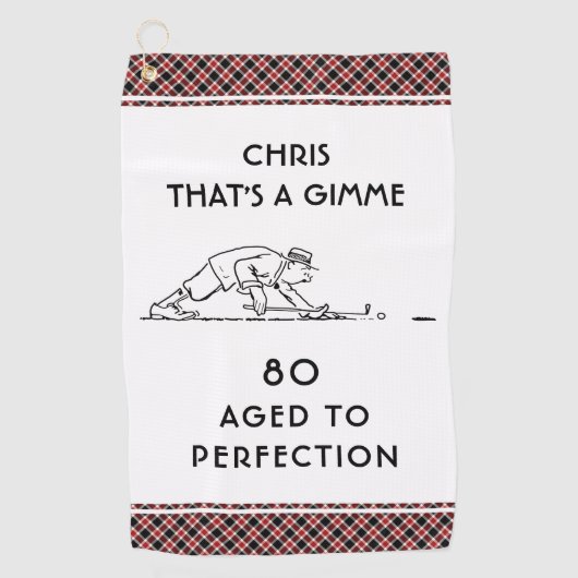 第80誕生日おもしろいゴルファー名パーソナライズされた字プレイド ゴルフタオル (正面)