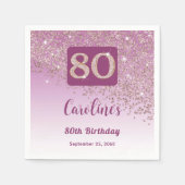 第80誕生日かわいらしバラ金ゴールドグリッター スタンダードカクテルナプキン (正面)