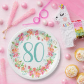 第80誕生日のかわいらしい水彩画の花のパーティー ペーパープレート (パーティー)