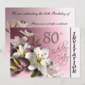 第80誕生日のパーティの招待状-白いユリ 招待状 (正面/裏面)