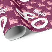 第80誕生日のピンクのハートの名前をカスタムするV33 ラッピングペーパー (ロールコーナー)