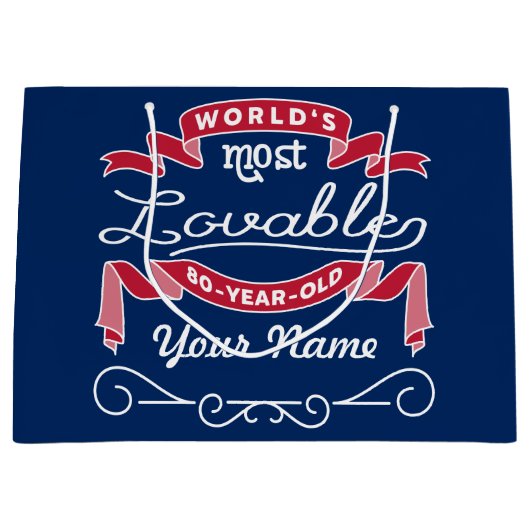 第80誕生日の世界の最も愛らしい80歳 ラージペーパーバッグ (正面)