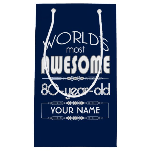 第80誕生日の世界の最も最高のですばらしい濃紺 スモールペーパーバッグ (正面)