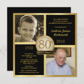 第80誕生日の招待状そして及び今2つの写真 招待状 (正面/裏面)