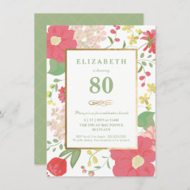 第80誕生日の招待状-かわいらしい花のEightieth 招待状