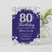 第80誕生日の濃紺および銀のダイヤモンド 招待状 (スタンド正面)