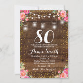 第80誕生日のBohoの花柄の誕生日 招待状 (正面)
