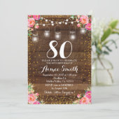第80誕生日のBohoの花柄の誕生日 招待状 (スタンド正面)