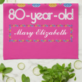 第80誕生日ほとんどのすばらしくカラフルな宝石のピンク キッチンタオル (折り畳み)