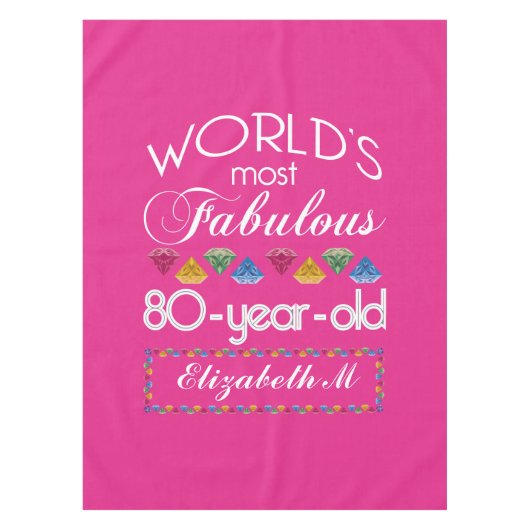 第80誕生日ほとんどのすばらしくカラフルな宝石のピンク テーブルクロス (正面)