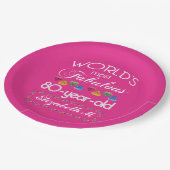 第80誕生日ほとんどのすばらしくカラフルな宝石のピンク ペーパープレート (アングル)