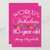 第80誕生日ほとんどのすばらしくカラフルな宝石のピンク 招待状 (正面/裏面)