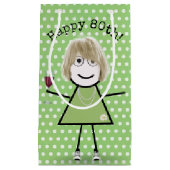 第80誕生日スティックガールとワイングラス スモールペーパーバッグ (正面)