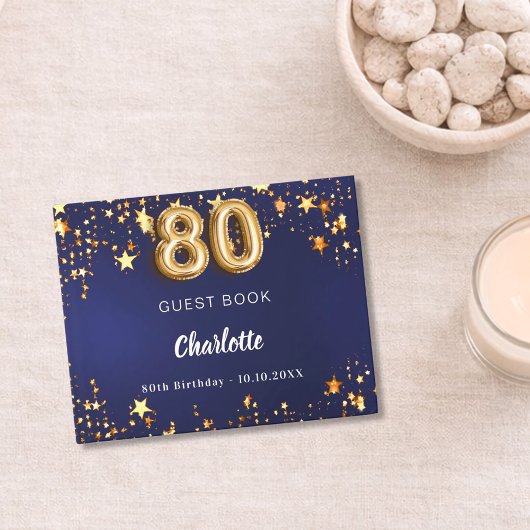 第80誕生日ネイビーブルー金ゴールド星 ゲストブック
