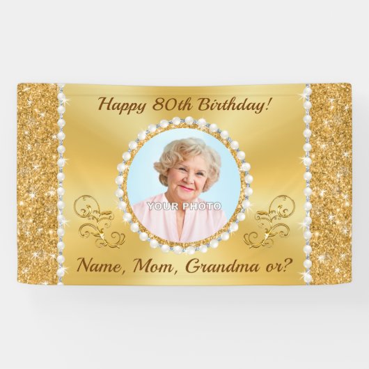 第80誕生日バナパーソナライズされたー、写真と名前 横断幕 (横)