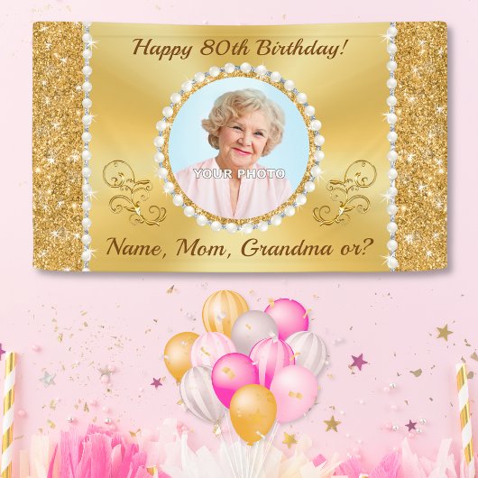 第80誕生日バナパーソナライズされたー、写真と名前 横断幕
