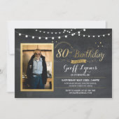 第80誕生日フォトチョーク素朴金ゴールド招待状 招待状 (正面)