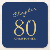 第80誕生日ブルー金ゴールド第80章 スクエアペーパーコースター (正面)