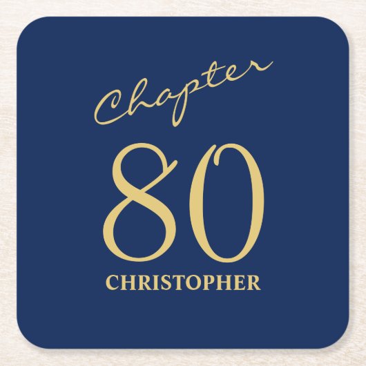 第80誕生日ブルー金ゴールド第80章 スクエアペーパーコースター