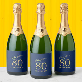 第80誕生日ブルー金ゴールド第80章 スパークリングワインラベル