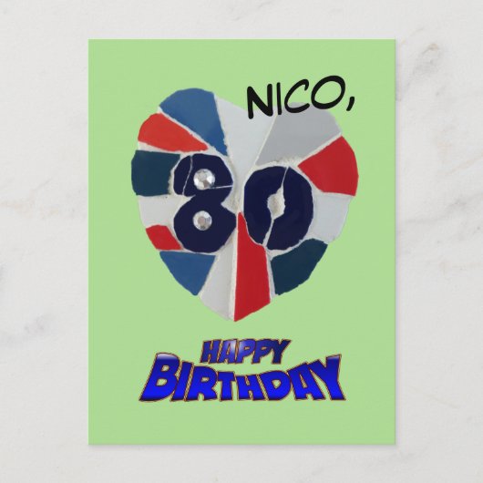 第80誕生日モザイク絵葉書 ポストカード (正面)