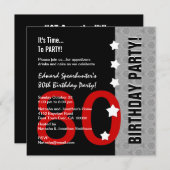 第80誕生日モダンで赤い銀製の黒くおもしろいなD845F 招待状 (正面/裏面)