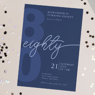 第80誕生日モダンミニマル海軍 招待状