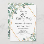 第80誕生日ユーエレガントカリ・グリーンリーと金ゴールド 招待状 (正面/裏面)