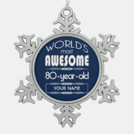 第80誕生日ワール最高のズファブリューダークブルー スノーフレークピューターオーナメント