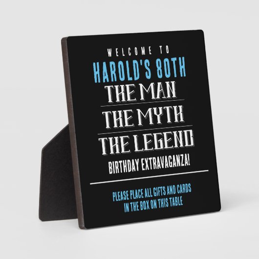 第80誕生日人神話テーブルの標識 フォトプラーク (正面)